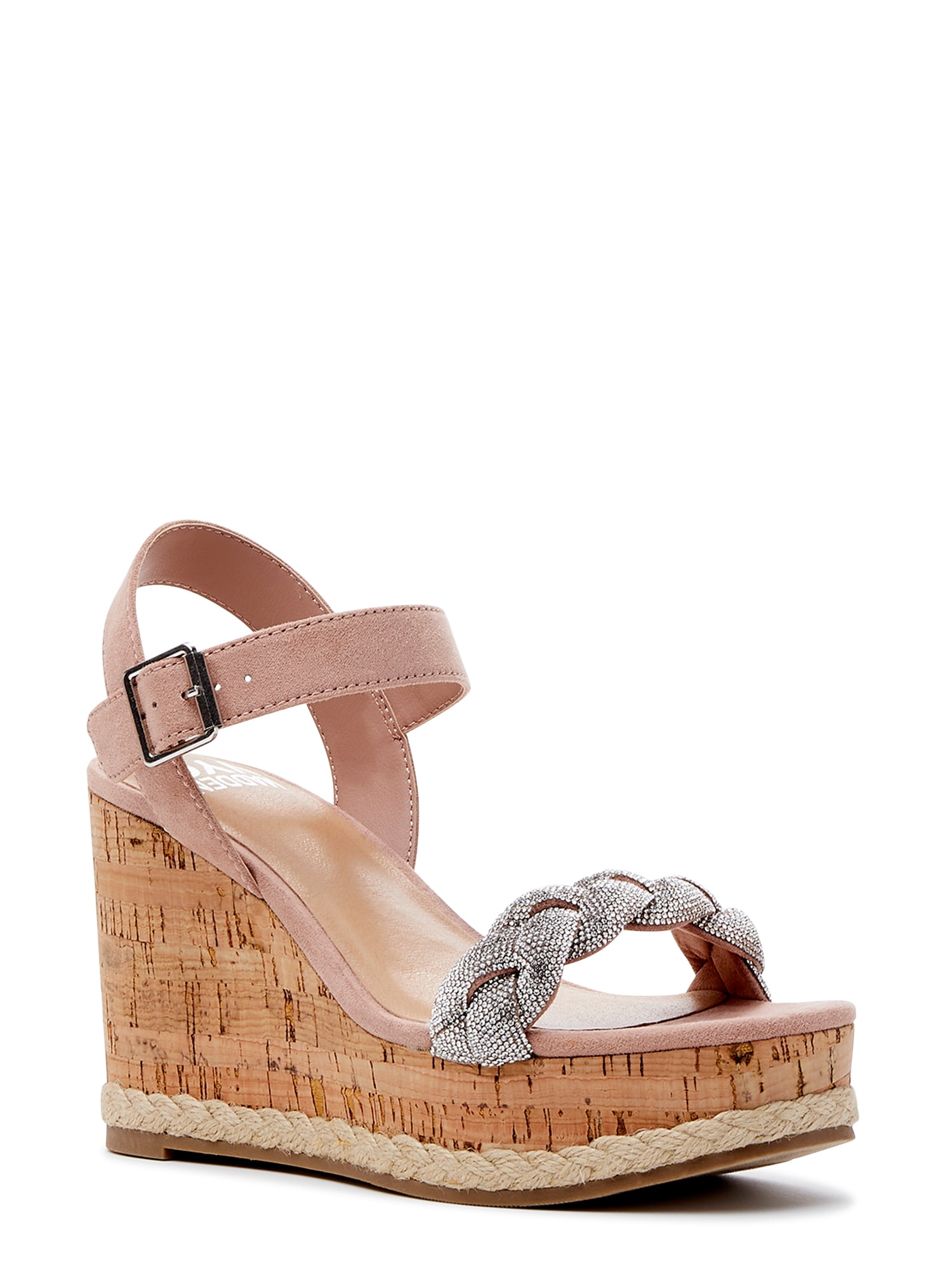 Madden NYC Women's Braided Rhinestone Wedge Sandal