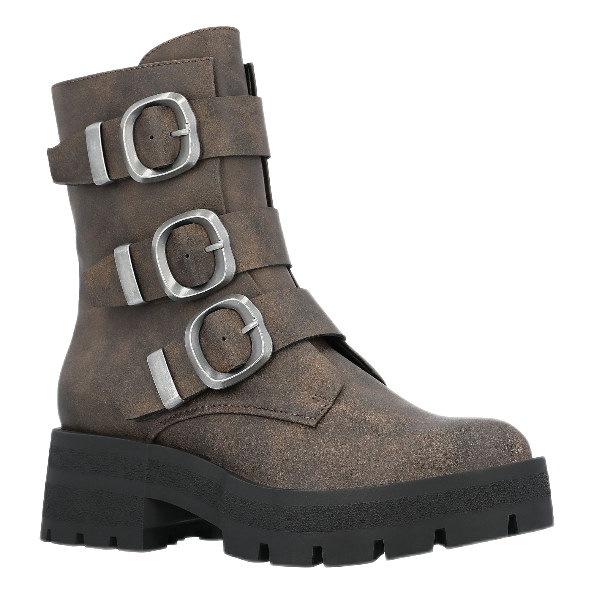 Madden NYC Women's Faux Leather Buckle Combat Boots