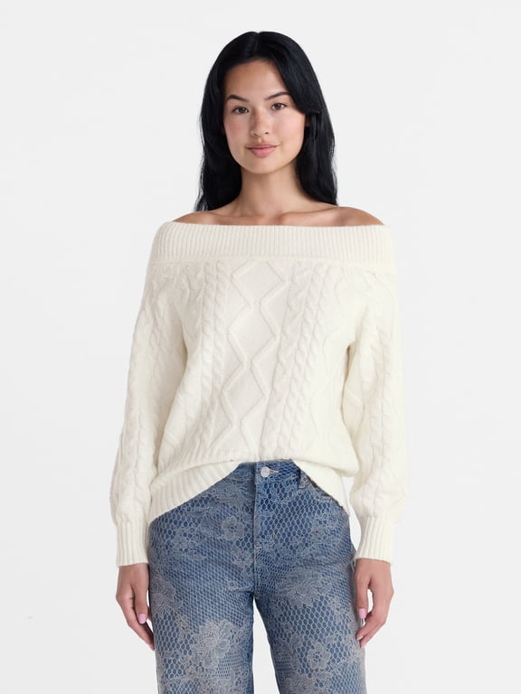 Women's Cable Knit Sweater, Midweight, Sizes XXS-XXL