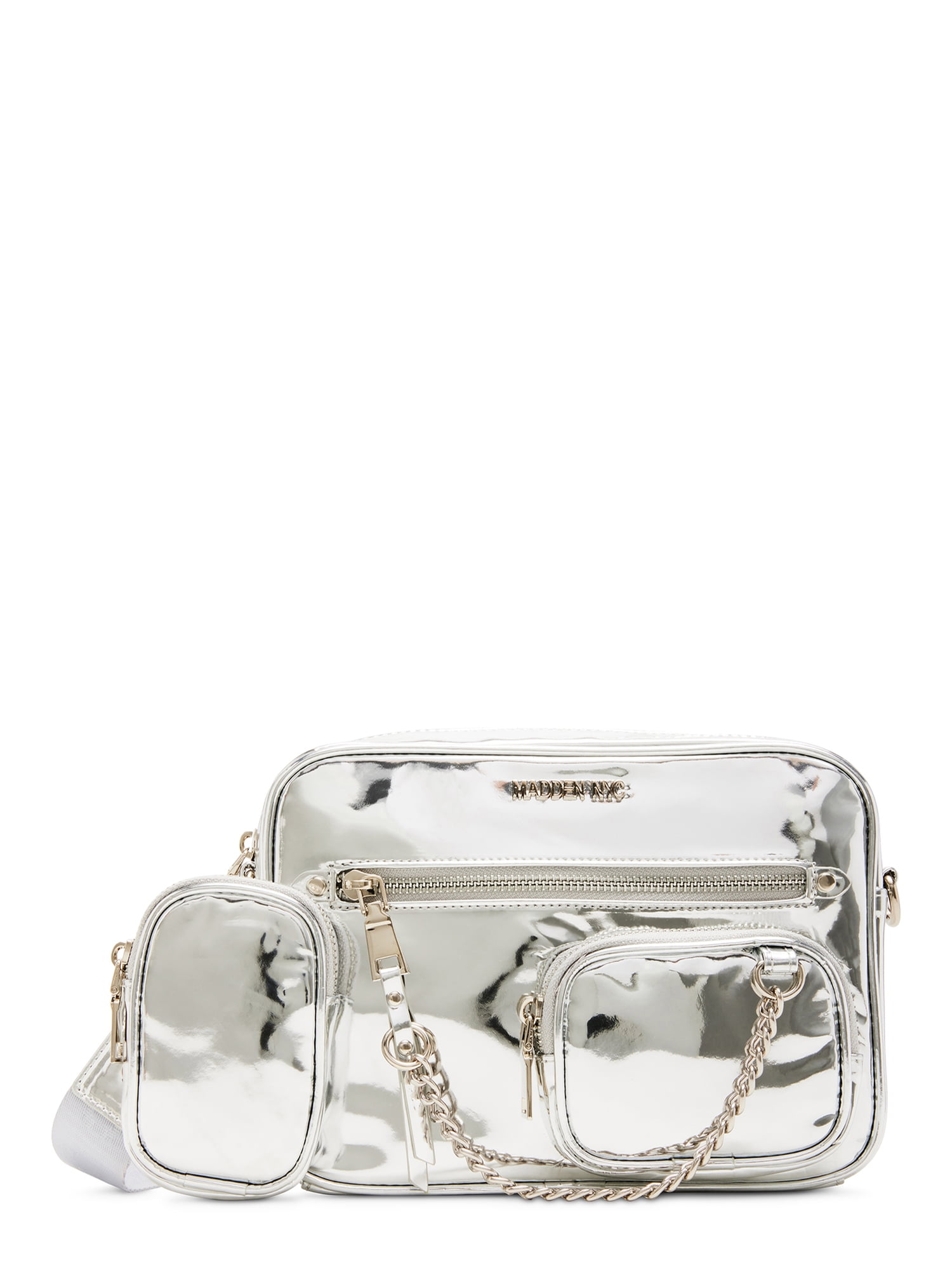 Madden NYC Women's Camera Crossbody Bag with Pouch, Silver