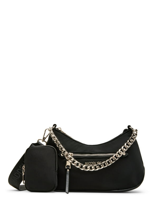 Madden NYC Women's Chain Crossbody Handbag with Pouch, Black