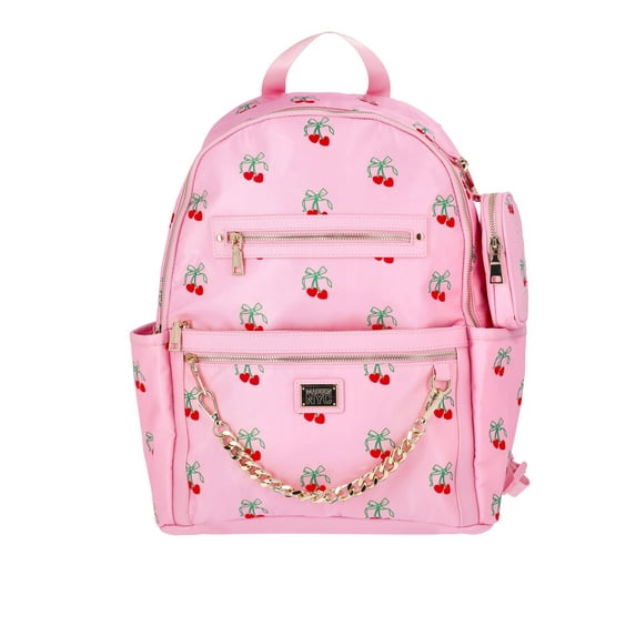 Madden NYC Women's Chain Pocket 17" Dome Backpack, Pink Cherry