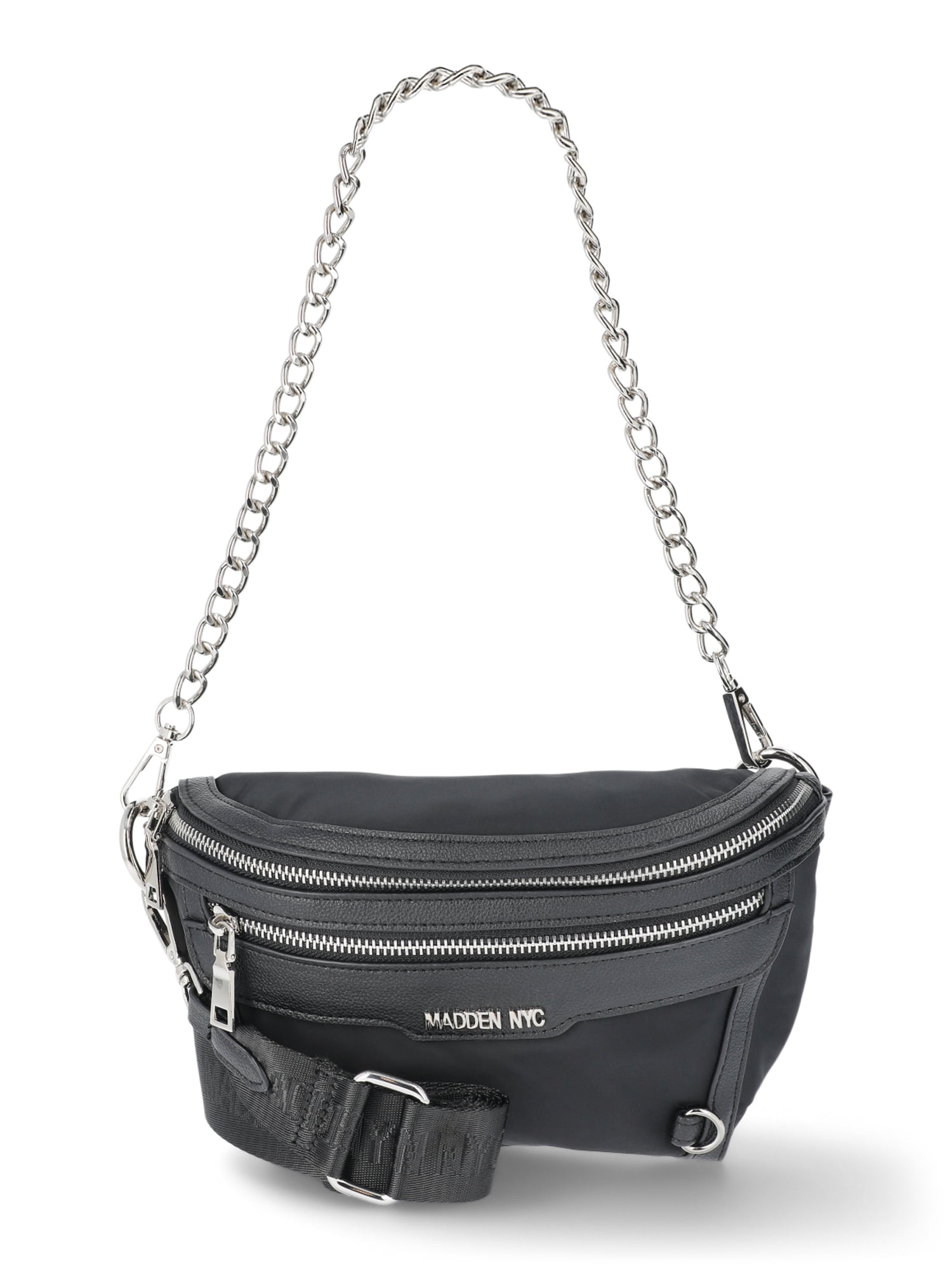 Madden NYC Women's Chain Pocket Fanny Pack with Pouch, Black