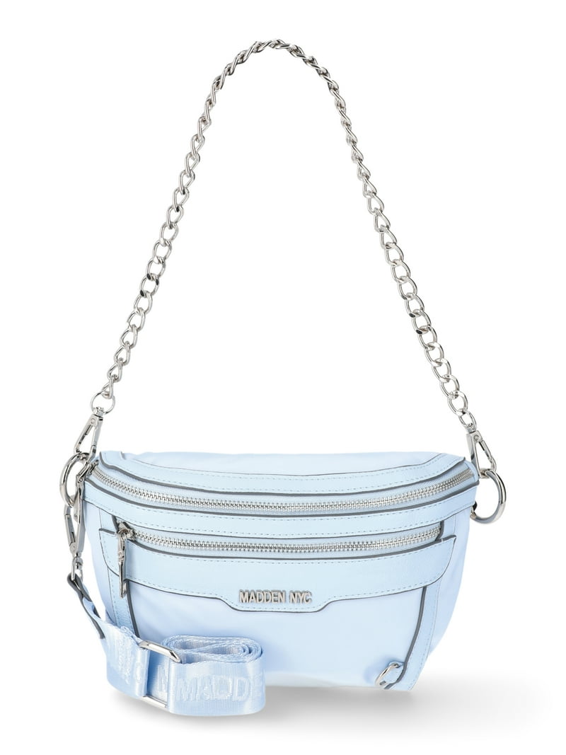 Madden NYC Women's Chain Pocket Fanny Pack with Pouch, Pastel Blue