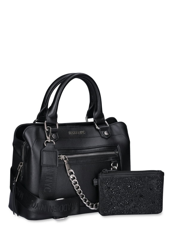 Madden NYC Women's Chain Tote Bag with Embellished Pouch, Black