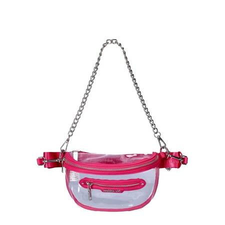 Madden NYC Women’s Clear Convertible Fanny Pack with Rhinestone Pouch, Fuchsia