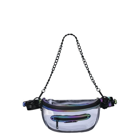 Madden NYC Women’s Clear Convertible Fanny Pack with Rhinestone Pouch, Iridescent