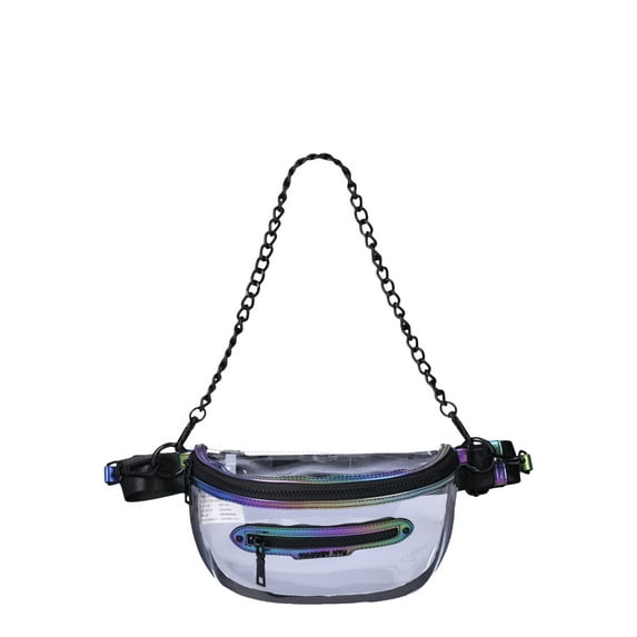 Madden NYC Women’s Clear Convertible Fanny Pack with Rhinestone Pouch, Iridescent