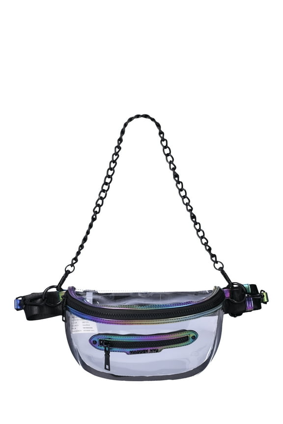 Women’s Clear Convertible Fanny Pack with Rhinestone Pouch, Iridescent