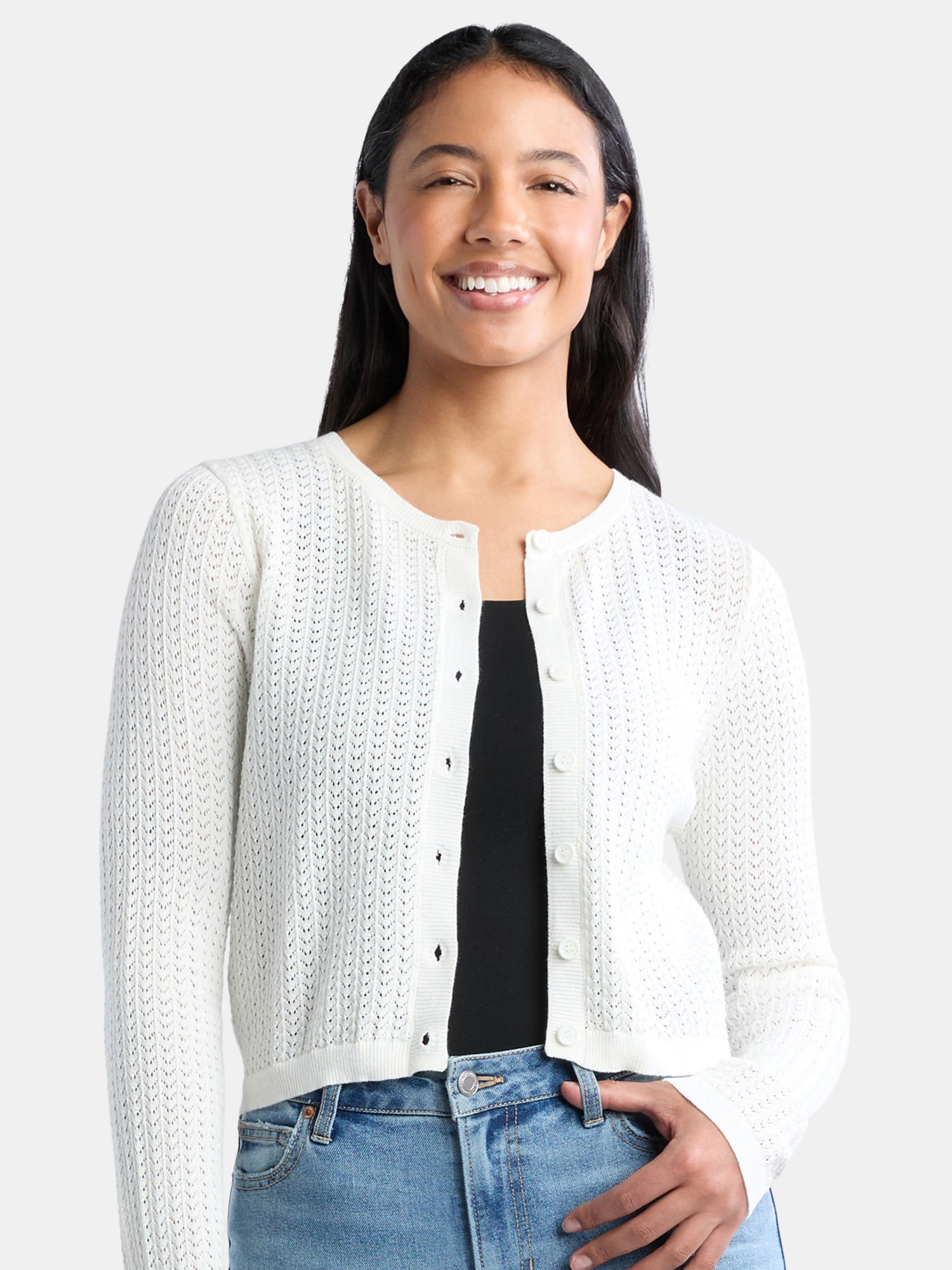 Madden NYC Women’s Cotton Crochet Cardigan Sweater, Midweight, Sizes