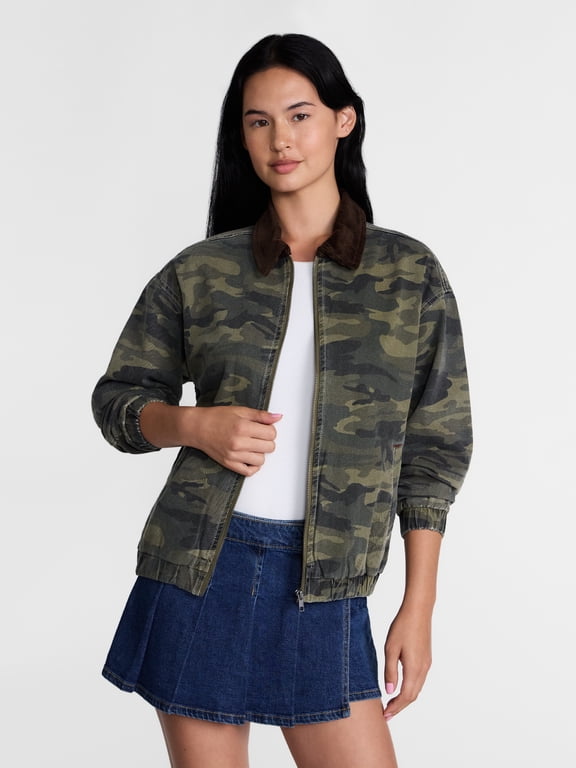 Women's Cotton Twill Bomber Jacket, Sizes XXS-XXL