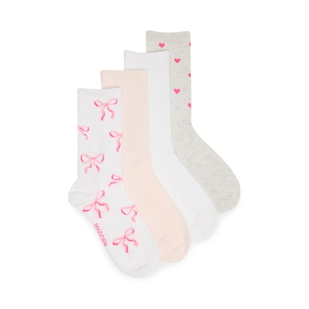 Madden NYC Women's Crew Socks, 4-Pack, Fits Shoe Size 5-10