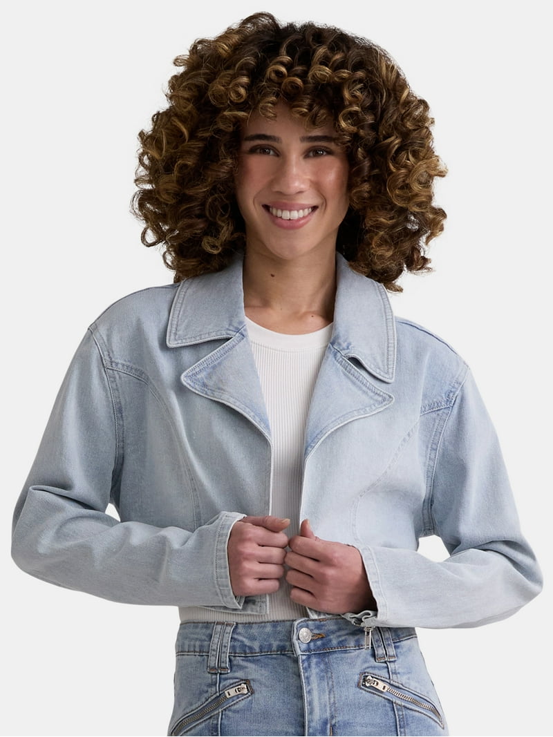 ジャケット・アウター NO MASS PROD Cropped Moto denim jacket Madden NYC Women's Edgy Cropped Denim Moto Jacket, XXS-XXL