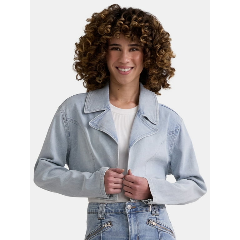 Madden NYC Women's Cropped Denim Moto Jacket, Sizes XXS-XXL Madden NYC Women's Cropped Denim Moto Jacket, Sizes XXS-XXL