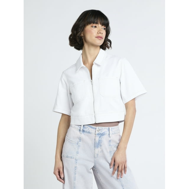 Madden NYC Women's Cropped Zip Up Trucker Jacket