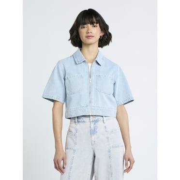 Madden NYC Women's Cropped Zip Up Trucker Jacket