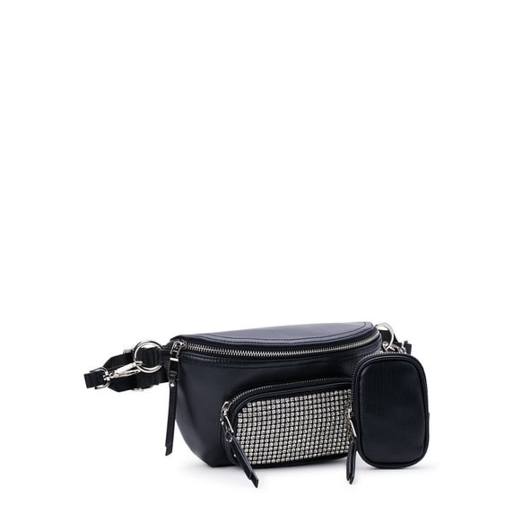 Madden NYC Women's Crystal Fanny Pack Crossbody, Black