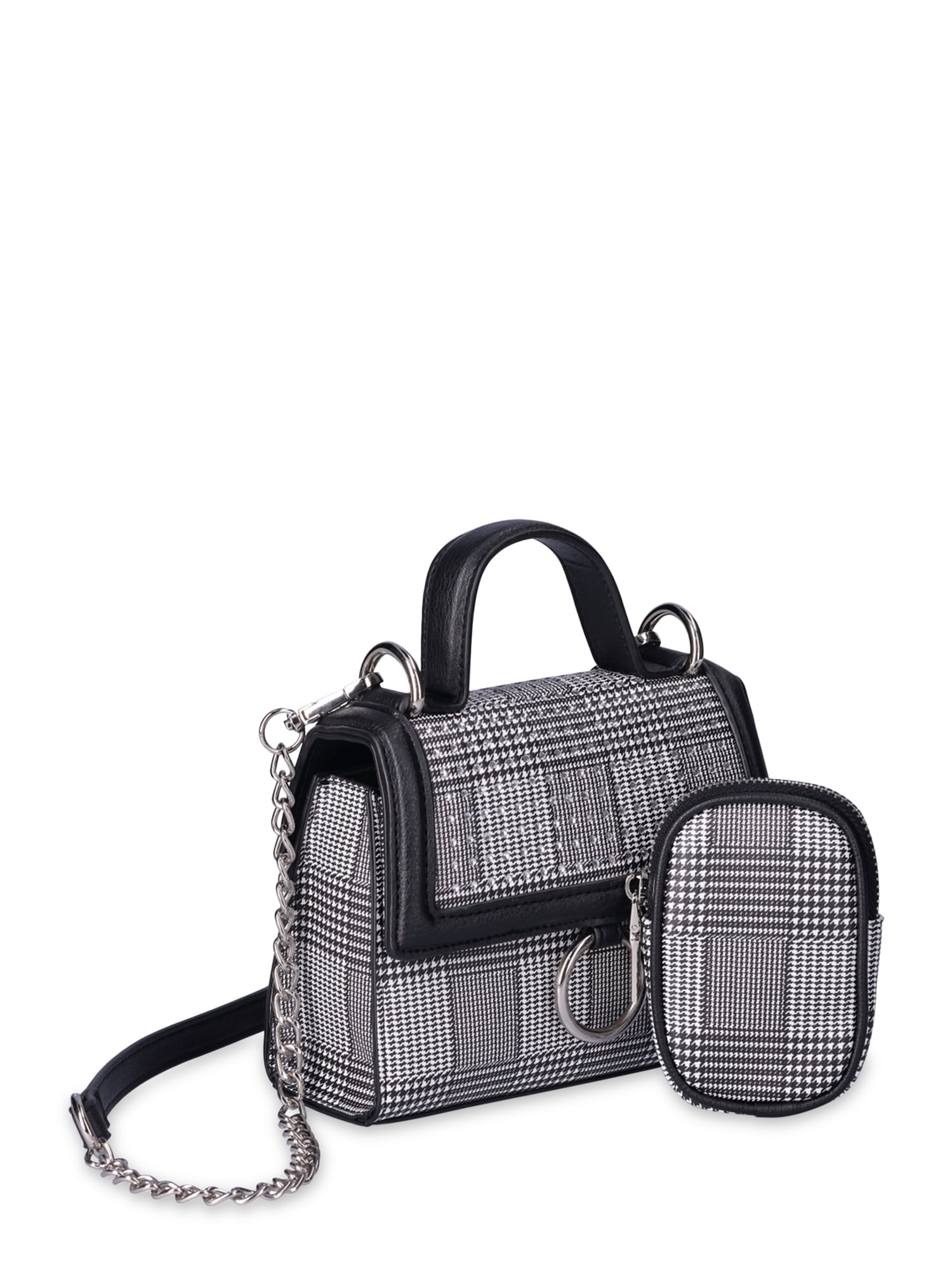 Madden NYC Women's Crystal Mini Top Handle Handbag, Houndstooth, Size: Small, Black