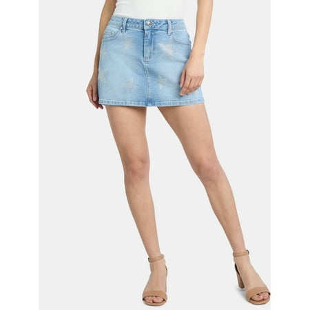 Madden NYC Women's Denim Rhinestone Skirt