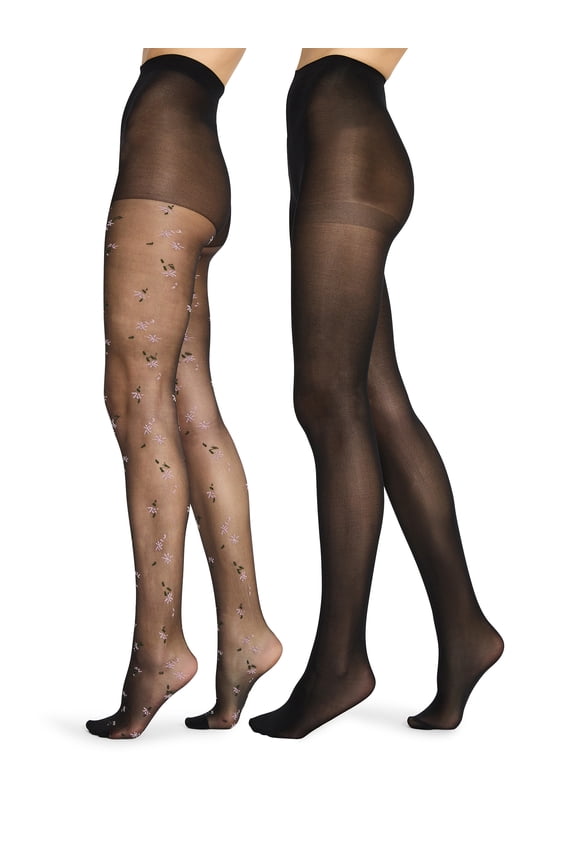 Women’s Ditsy Floral Jacquard Tight, 2-Pack, Sizes S-XL