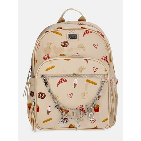 Women's Dome Backpack with Charm Chain Accent, Khaki Food