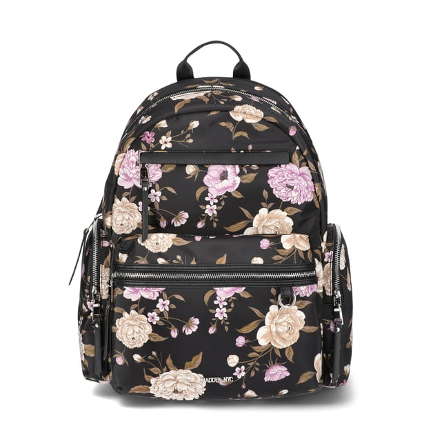 Steve Madden 4 Pocket Women\'s Backpack Black Bsherry Pink Floral White Straps Steve Madden Black Bsherry Backpack NWT! | eBay main image 3