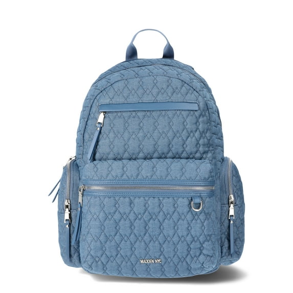 Madden NYC 18.5" Women's Dome Backpack with Front Pocket and Removable Pouch, Denim