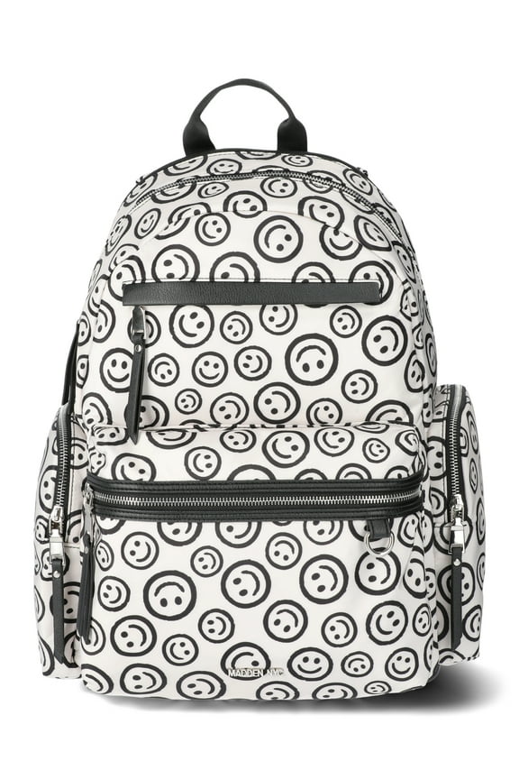 18.5" Women's Dome Backpack with Front Pocket and Removable Pouch, Smiley