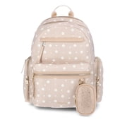 Madden NYC 18.5" Women's Dome Backpack with Front Pocket and Removable Pouch, Khaki Daisy