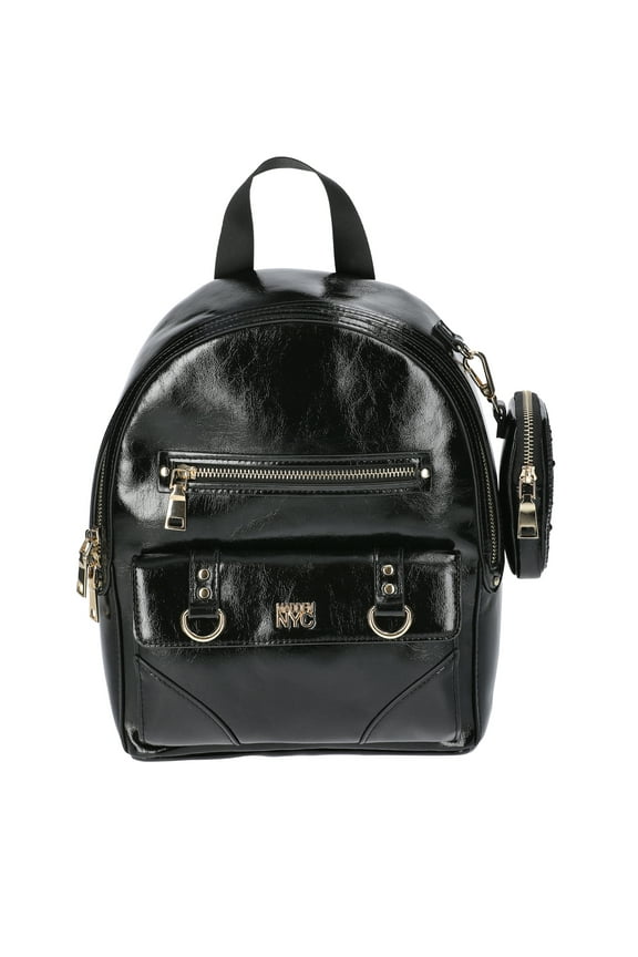 Women's Faux Leather Dome Ring Backpack, Black