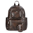thumbnail image 1 of Madden NYC Women's 18.5" Faux Leather Dome Backpack with Front Pocket and Removable Pouch, Brown, 1 of 5