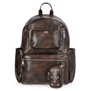 Madden NYC Womens 18.5 Faux Leather Dome Backpack with Front Pocket and Removable Pouch, Brown
