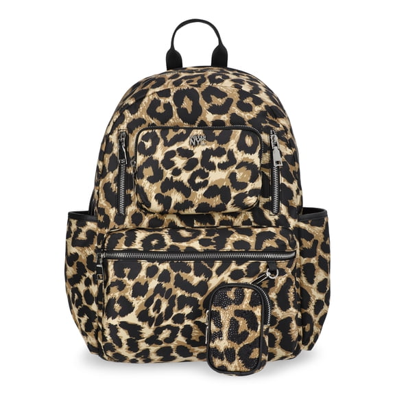 Madden NYC Women's 18.5" Dome Backpack with Front Pocket and Removable Pouch, Leopard