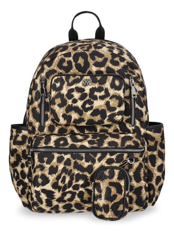 Women's 18.5" Dome Backpack with Front Pocket and Removable Pouch, Leopard