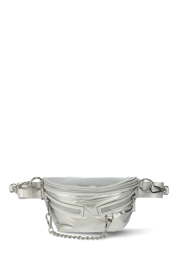 Women's Double Pocket Chain Fanny Pack, Silver