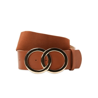 Madden NYC Women's Double Ring Buckle Elastic Stretch Belt, Brown