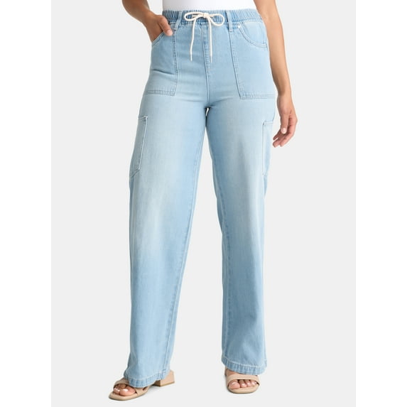 Madden NYC Women's Drawstring Utility Jeans, 32'' Inseam, Sizes XXS-2XL