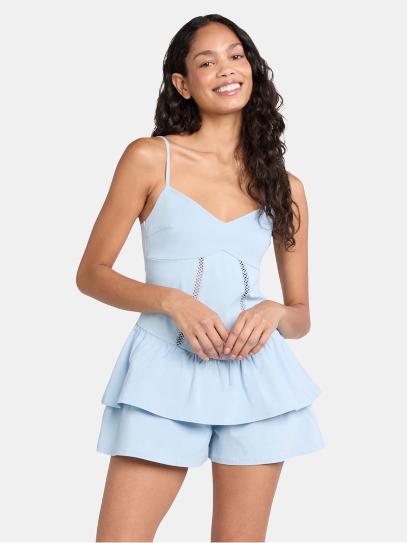 green emerald velvet dress Lace Up Bubble Romper M main image 1