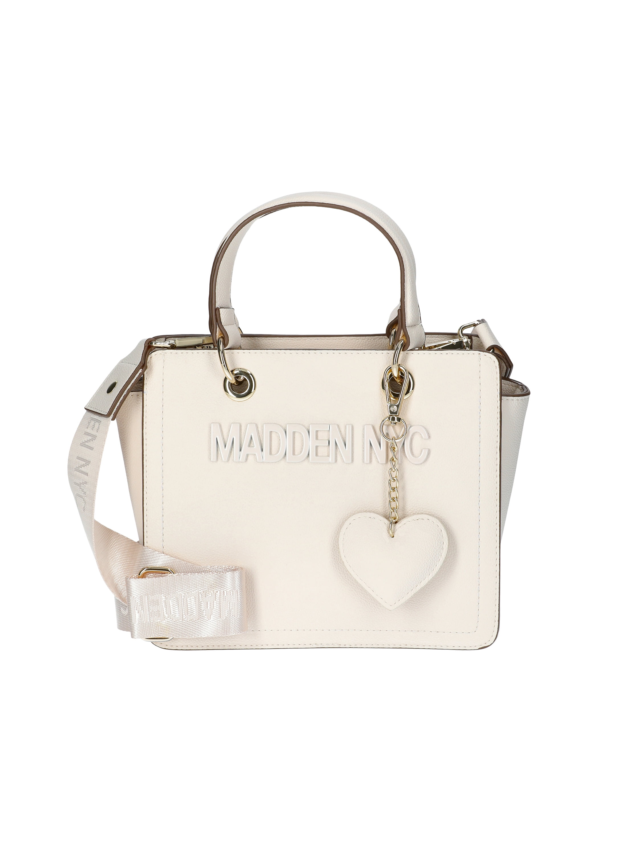 Madden NYC Women's Enamel Logo Top Handle Tote Handbag, Cream