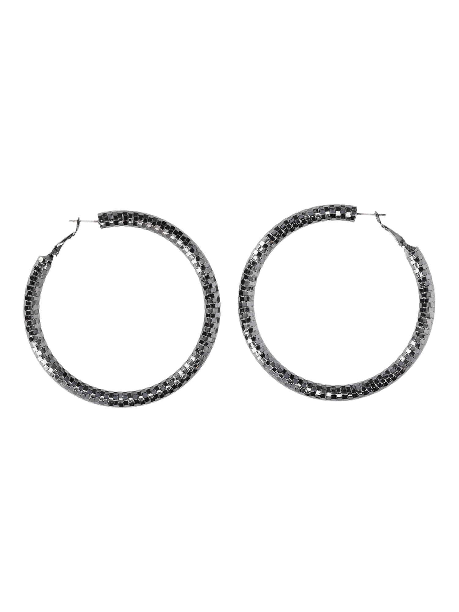 Madden NYC Women's Fashion Black Openwork Large Hoop Earrings