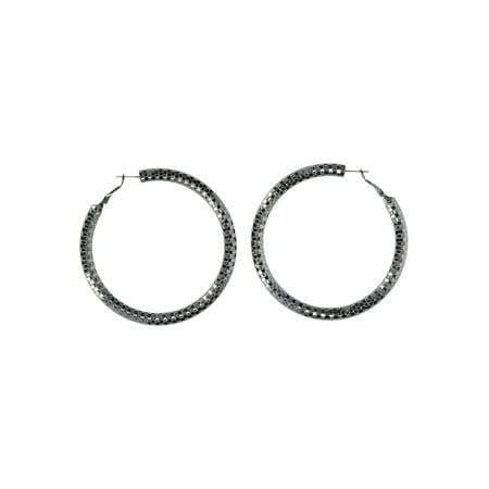 Madden NYC Women's Fashion Black Openwork Large Hoop Earrings