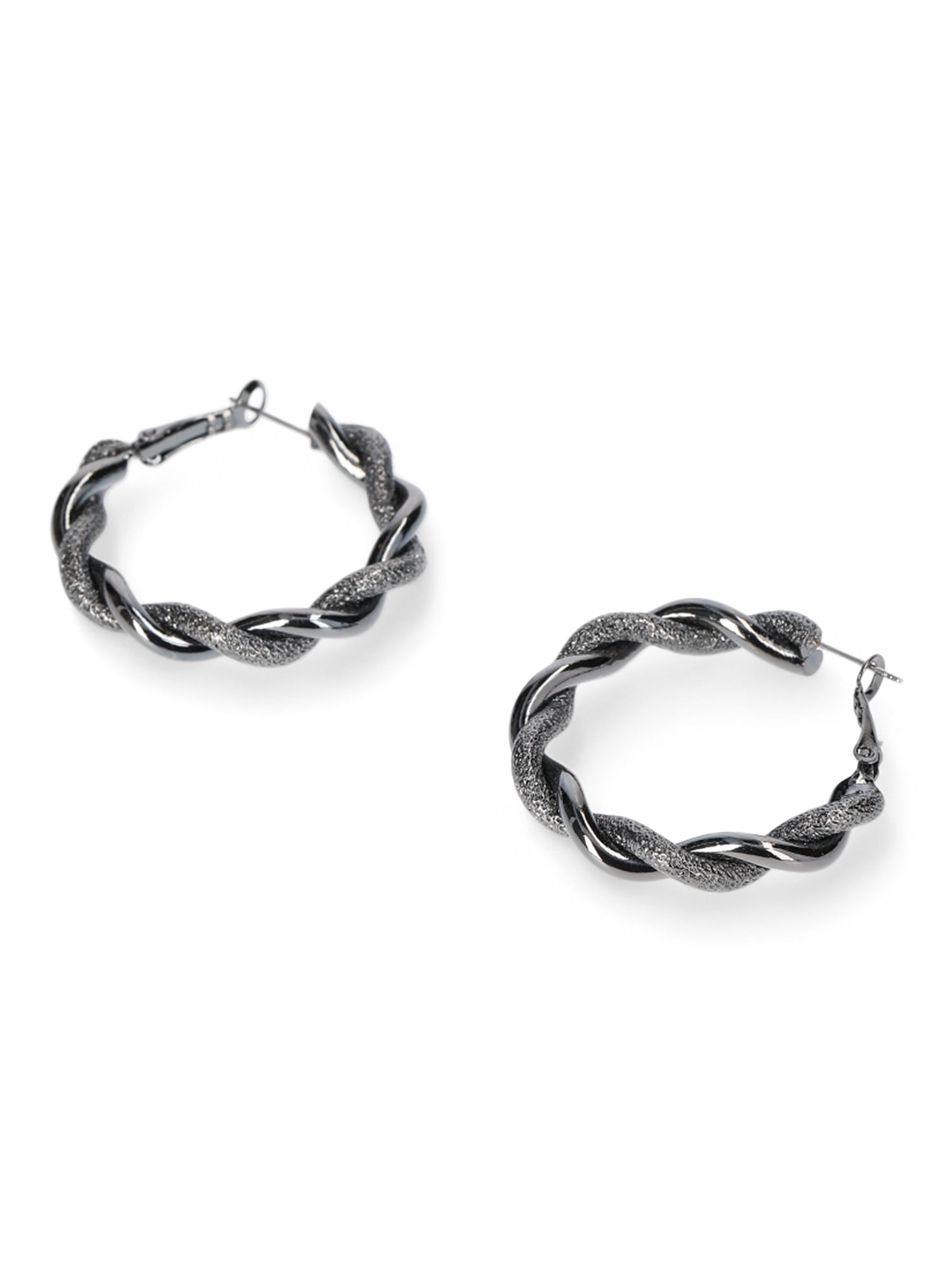Madden NYC Women's Fashion Black Textured Twist Medium Hoop Earrings