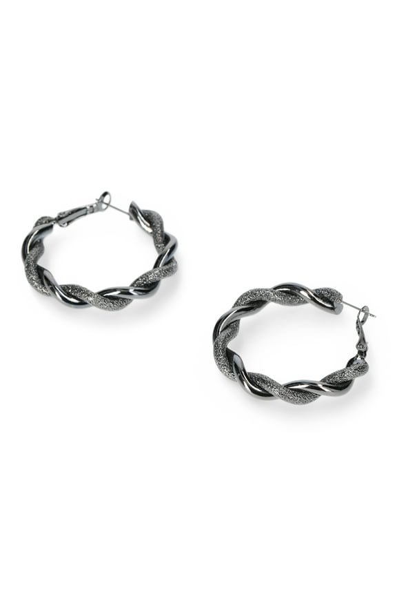 Women's Fashion Black Textured Twist Medium Hoop Earrings