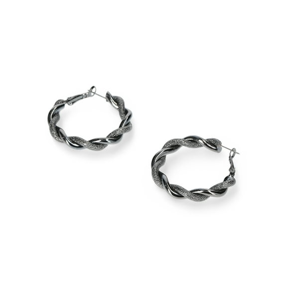 Madden NYC Women's Fashion Black Textured Twist Medium Hoop Earrings