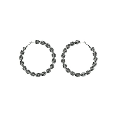 Madden NYC Women's Fashion Black Twist Large Hoop Earrings