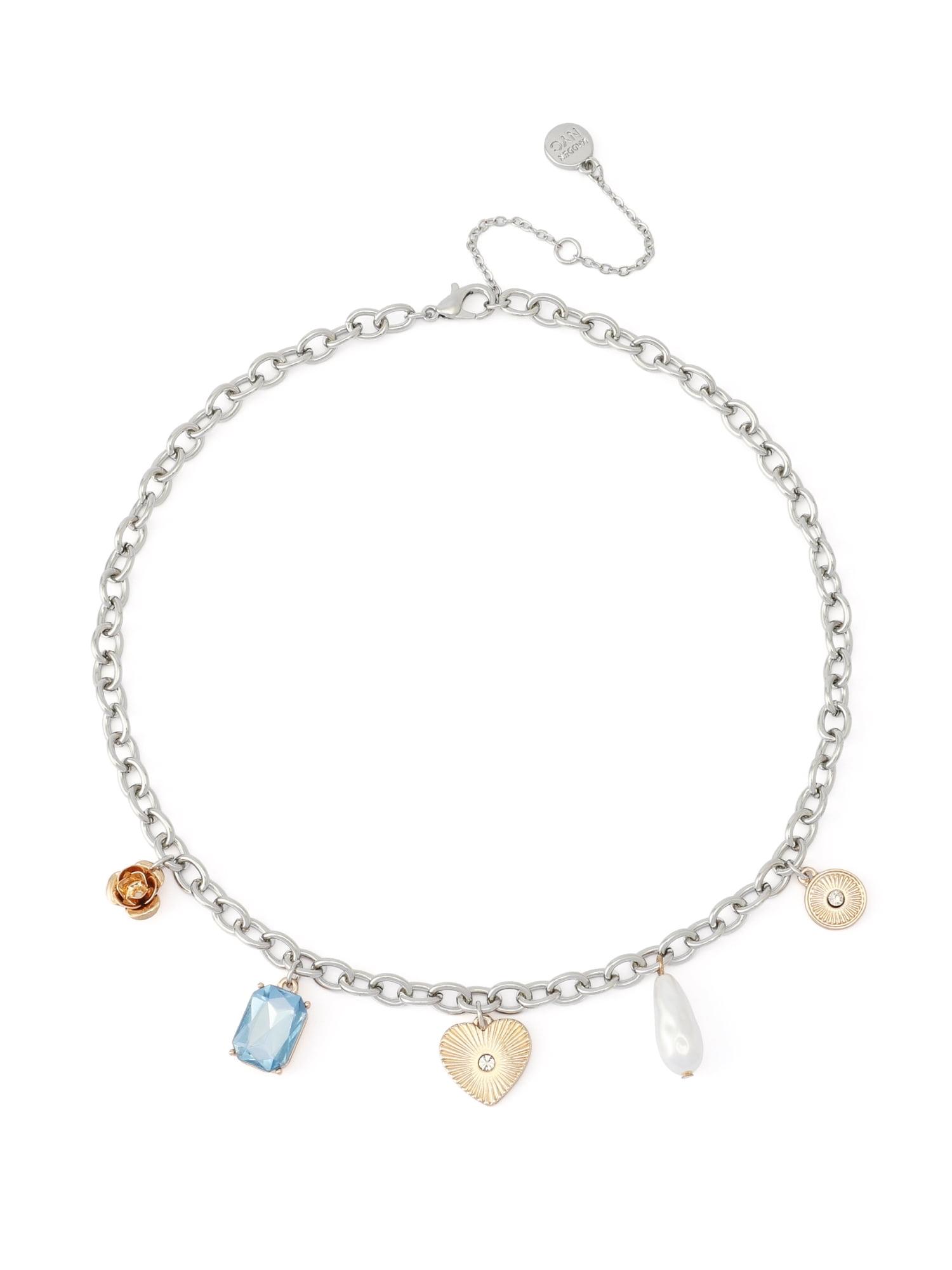 Madden NYC Women's Fashion Crystal Heart Charm Bib Necklace