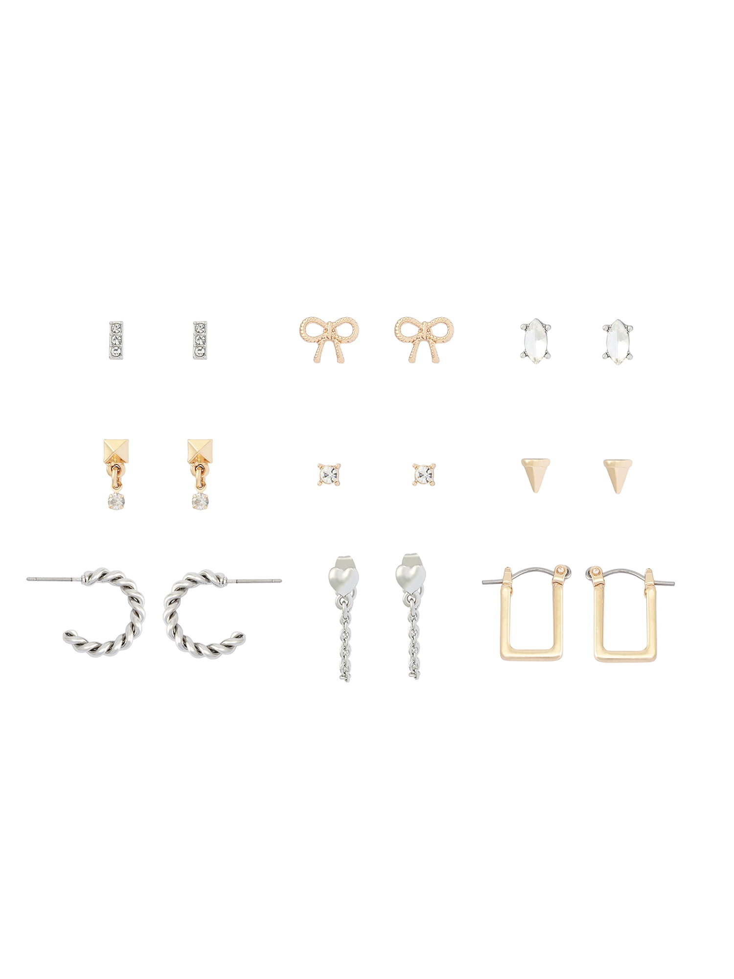 Madden NYC Women's Fashion Crystal Pave Bow Stud & Hoop Earring 9-Piece Set