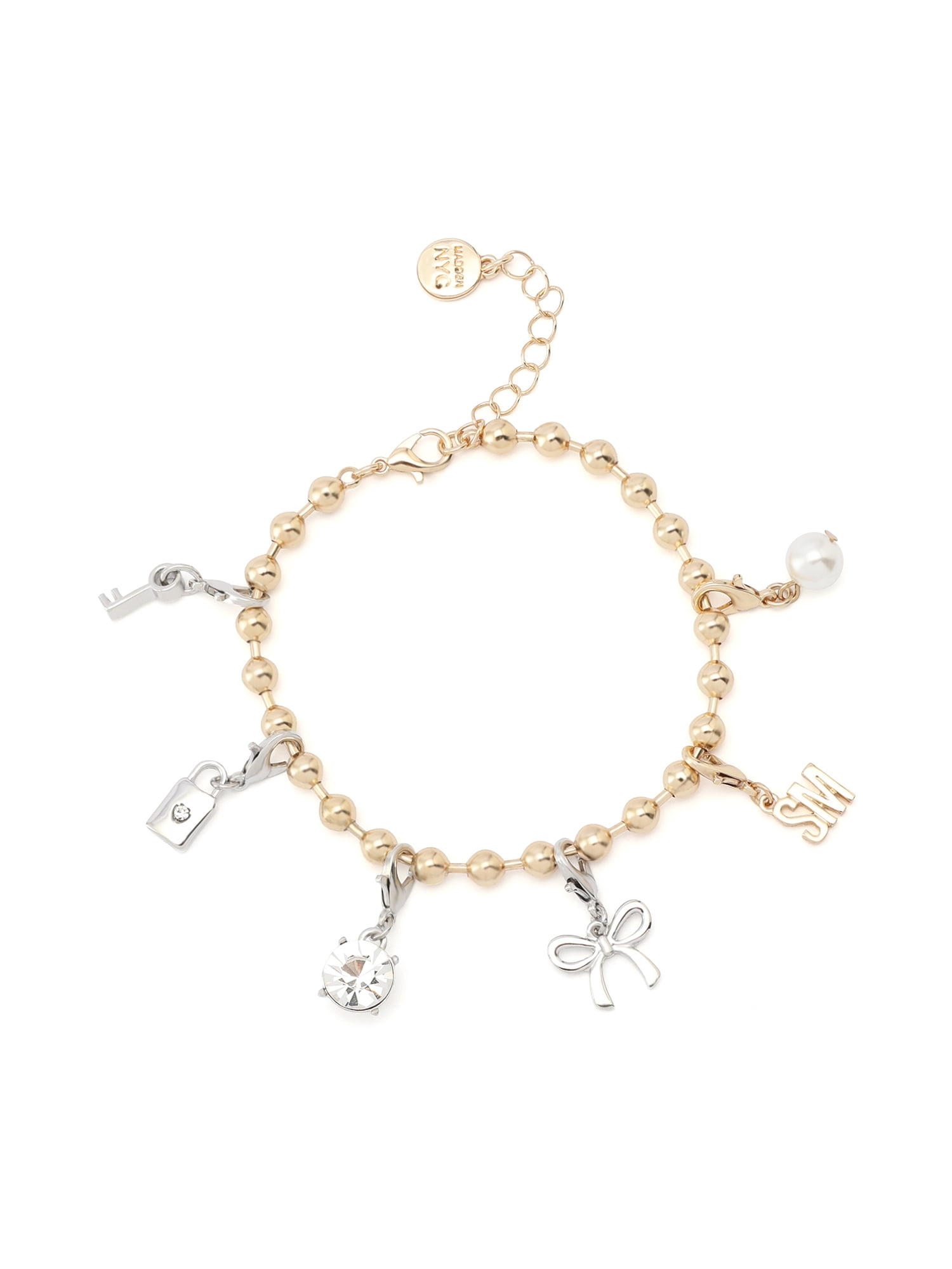 Madden NYC Women's Fashion Gold-Tone Bow Bracelet & 3-Piece Charm Giftable Boxed Jewelry Set