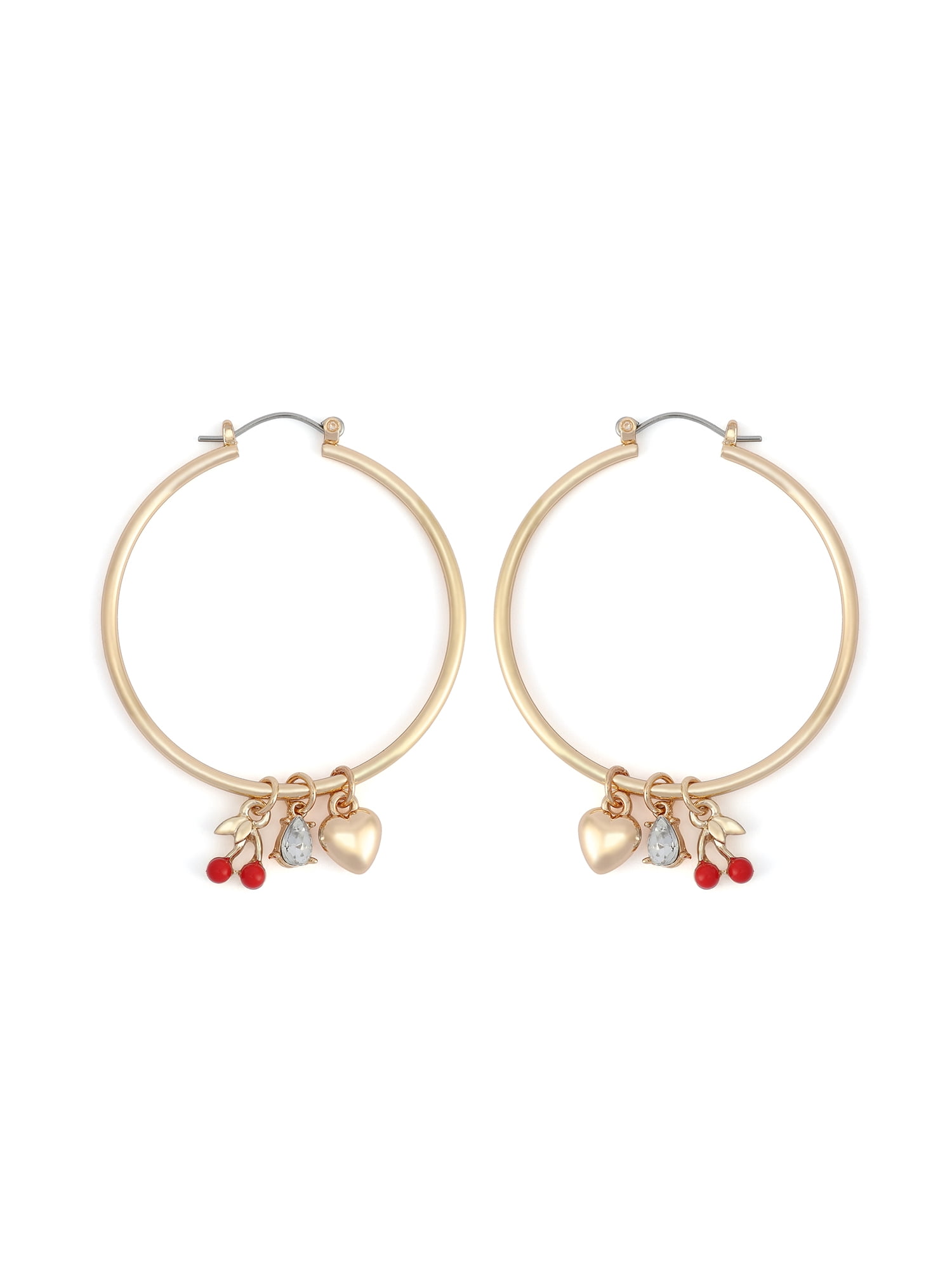 Madden NYC Women's Fashion Gold-Tone Cherry Charm Hoop Earrings