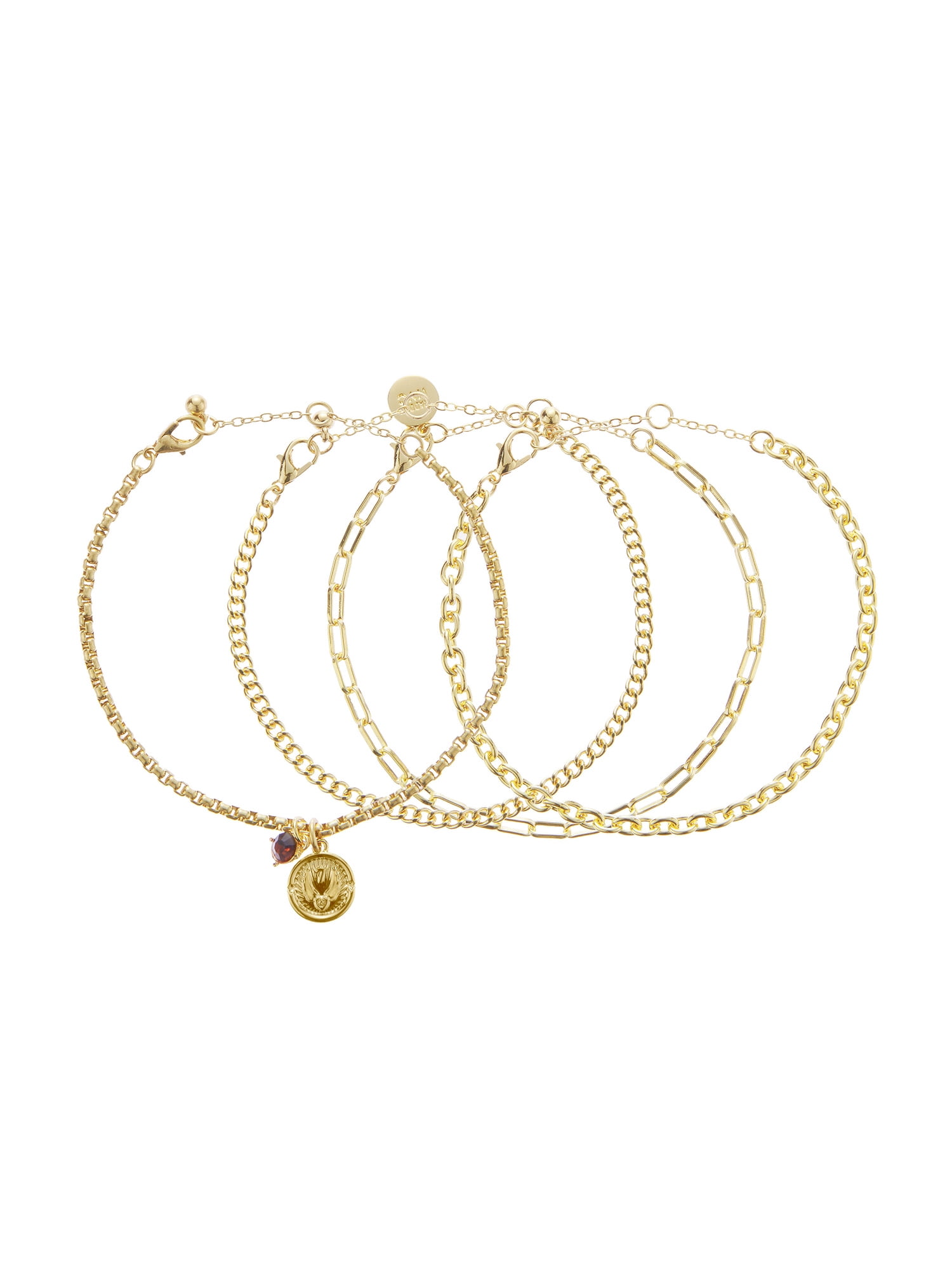 Madden NYC Women's Fashion Gold-Tone Coin Charm Bracelet 4-Piece Set